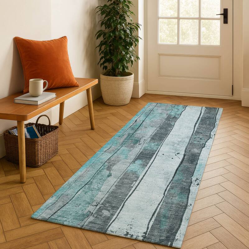 Premium Washable Super Soft Modern Stripe Mayfield Rug - Teal - 2'3" x 7'6"