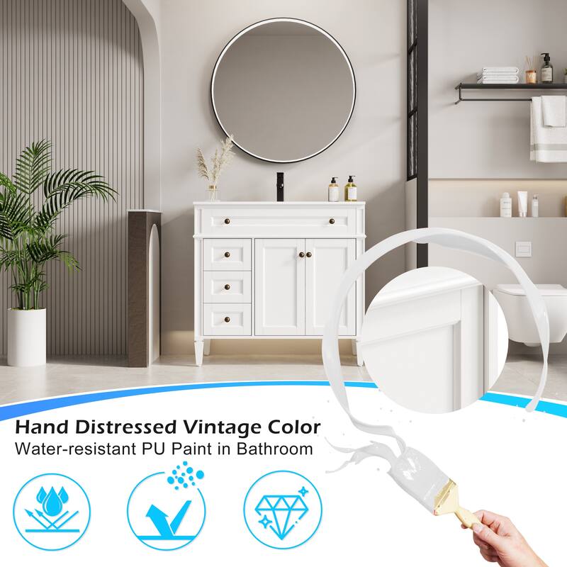 Retro Bathroom Vanity W/ Drop in Sink Combo Cabinet Set