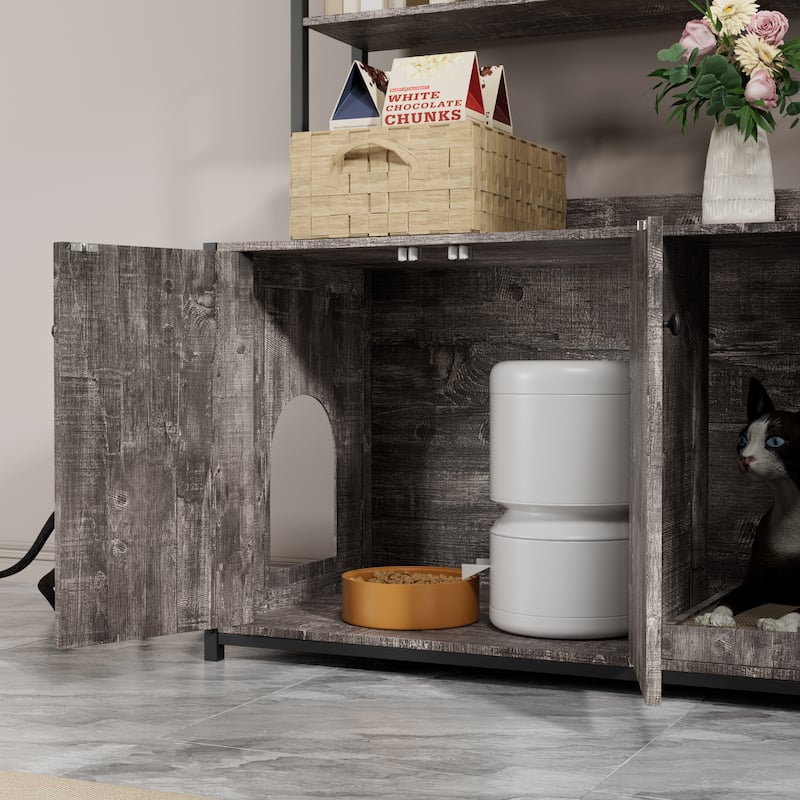 GDF Studio - Large Cat Litter Box Enclosure with Shelf Storage and Scratch Pad