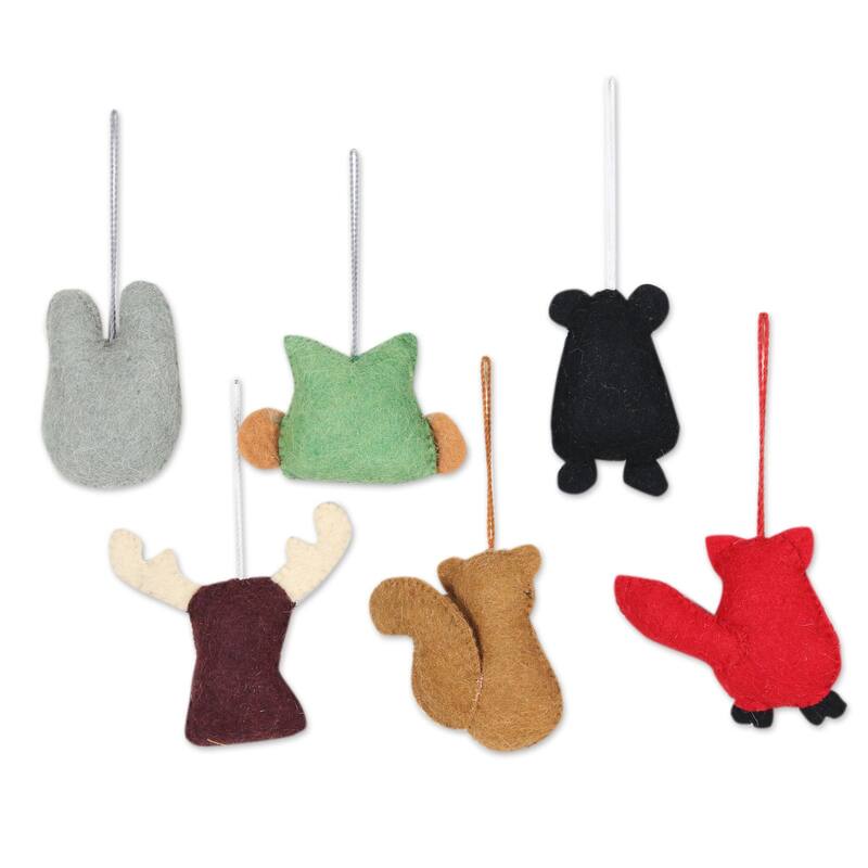Novica Handmade Woodland Friends Wool Felt Ornaments (Set Of 6)
