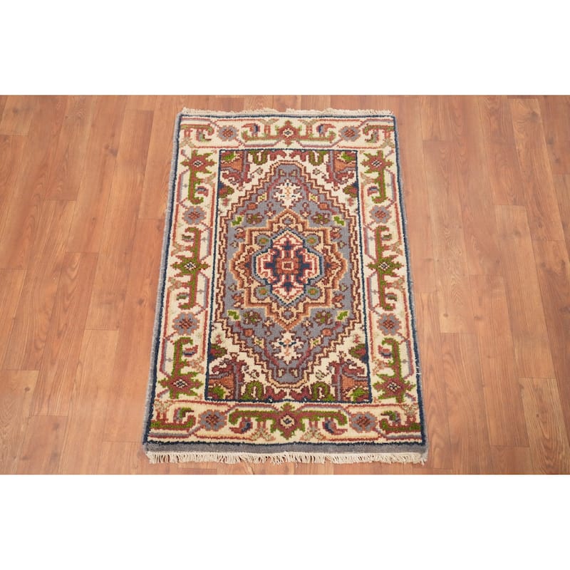 Hand Knotted Oriental 100% Wool Carpet Traditional Medallion Greys & Charcoal Heriz (serapi) Area Rug - 3' 0'' X 2' 0''