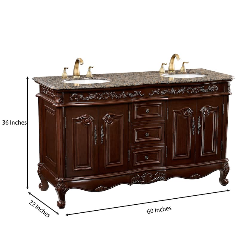Stufurhome Cassandra 60 Inches Dark Cherry Double Sink Bathroom Vanity