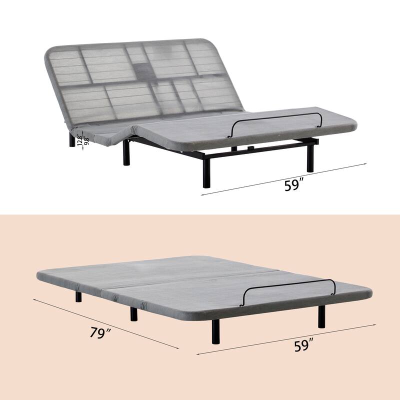Queen Upholstered Wingback Bed with Adjustable Base, Ivory Chenille, Head & Foot Incline, Zero Gravity, Massage, App & Remote