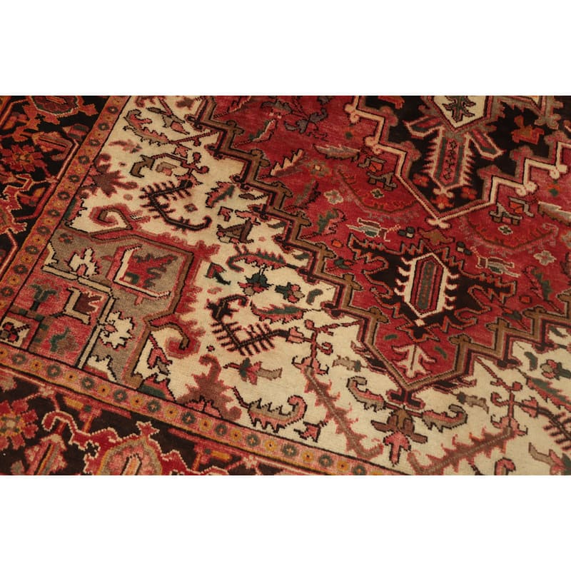Hand Knotted Oriental 100% Wool Carpet Traditional Medallion Red Heriz Area Rug - 9' 5'' X 6' 6''