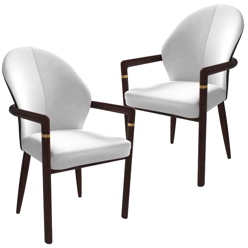LeisureMod Set of 2 Modern Leather/Velvet Dining Chair - Elegant Armchair with Gold Accents for Home Office & Kitchen - White