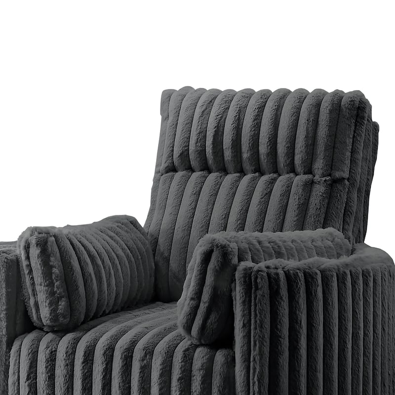 Ezo Swivel Accent Chair, Channel Dark Gray Polyester Corduroy 2 Pillow