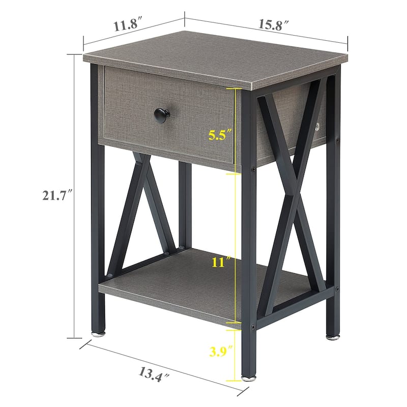 Modern 1-Drawert Nightstands X-Design with Storage Shelf, Set of 2 Nightstands