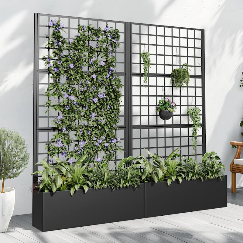 Movable Raised Garden Bed with Trellis and Lockable Wheels - 71*35