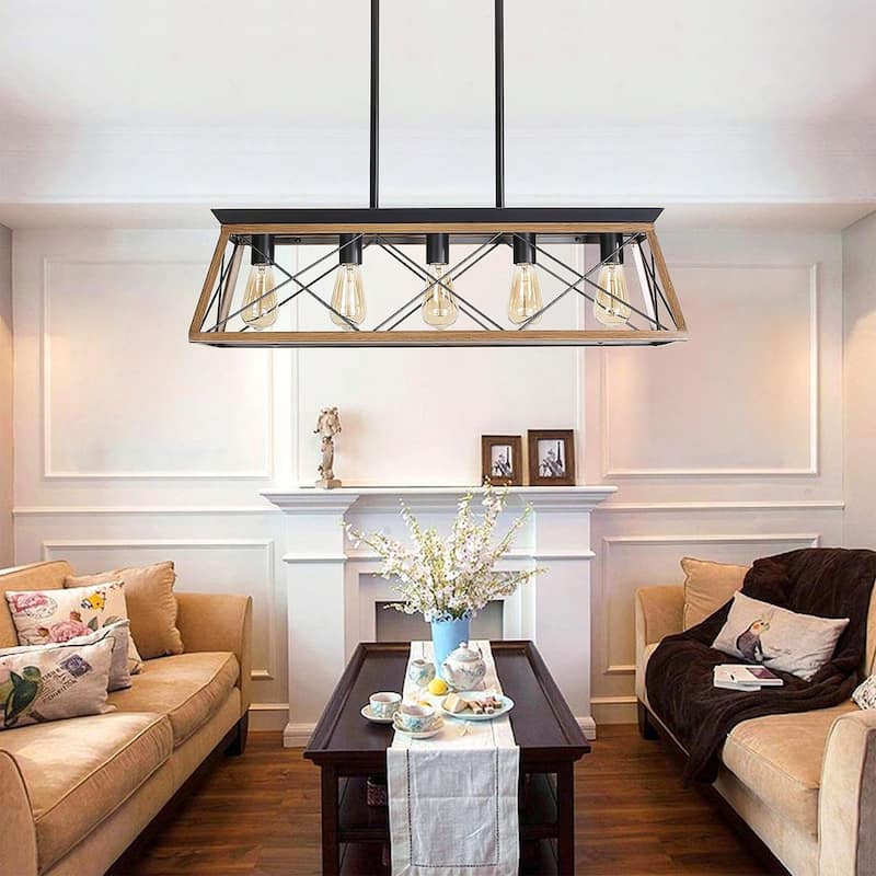 Farmhouse Restaurant 5-Light Metal Rectangular Chandelier