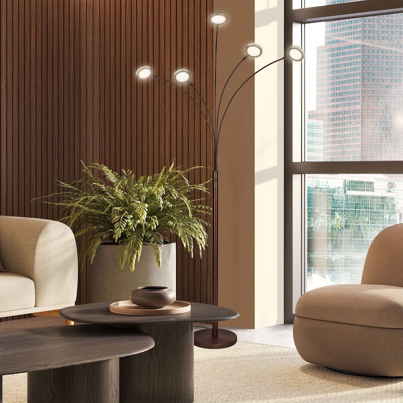Brightech Orion 74 in. Industrial 5-Light LED Super Bright Floor Lamp with 5 Adjustable Swing Arm Heads