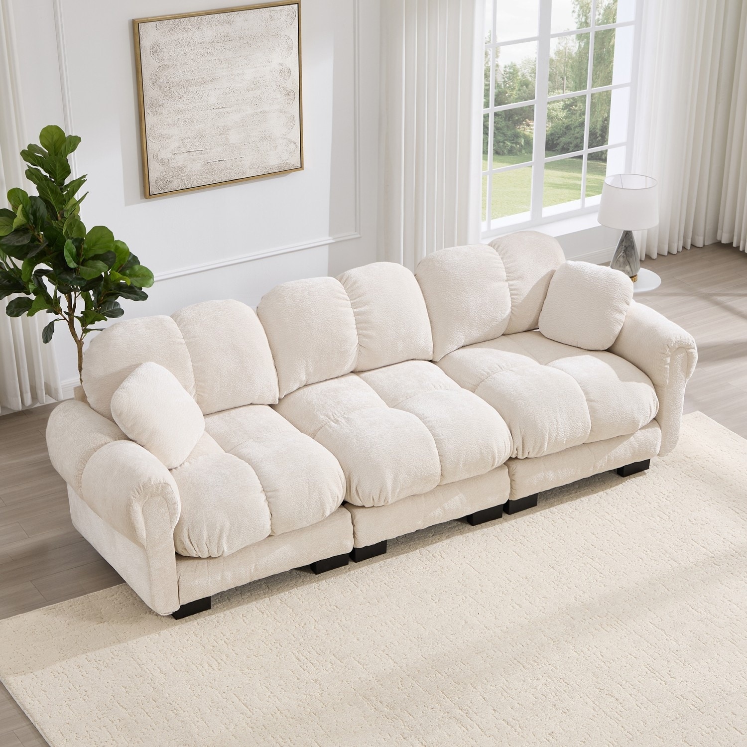 103.9" Modular Chenille Sectional Sofa with Pillows and Quilted Cushions
