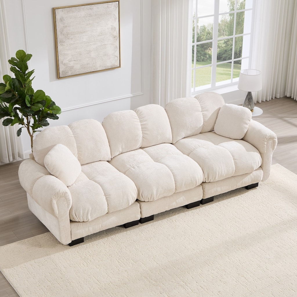 103.9" Modular Chenille Sectional Sofa with Pillows and Quilted Cushions