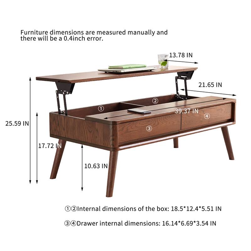 Modern Coffee Table Elevating Lift-Type Coffee Table, Center Table with 3 Storage Compartments, for Living Room