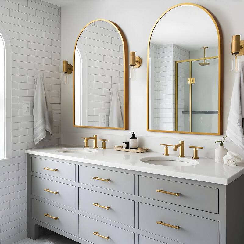 Modern Thin Frame Wall-mounted Vanity Mirror (Set Of 2） - 47*22 - Gold
