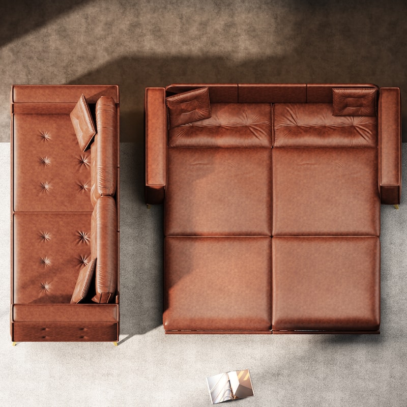 Oversized 3-in-1 Convertible Sofa Bed, 92.1" Faux Leather Square Arms Loveseat, Modern Pull-Out Sleeper Couch with Pillows