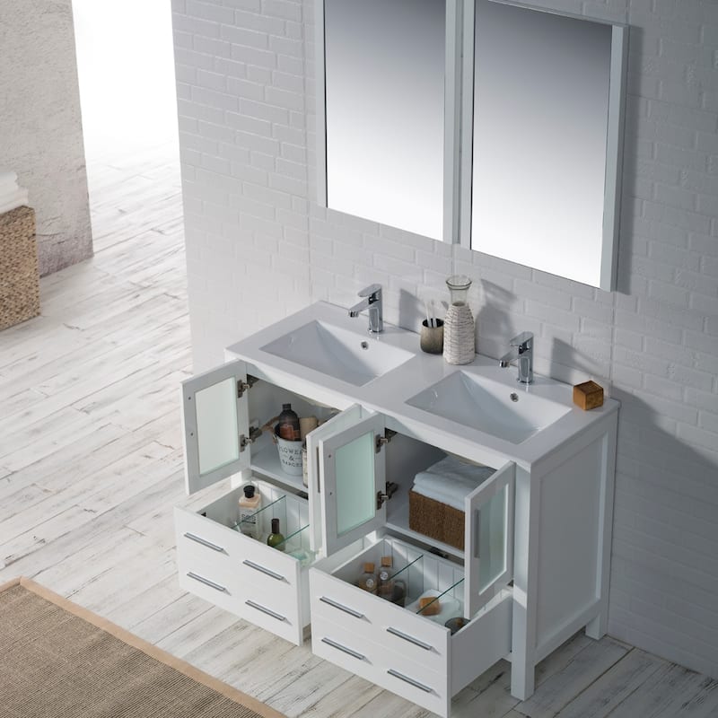 Blossom Solid Wood Double Bathroom Vanity w/ Ceramic Sink & Base