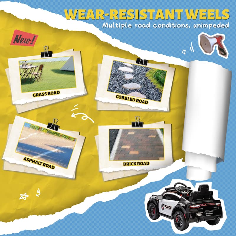 12v Kids ride on police car W/Parents Remote Control,anti-collision bar,Front& top and Four wheel suspension