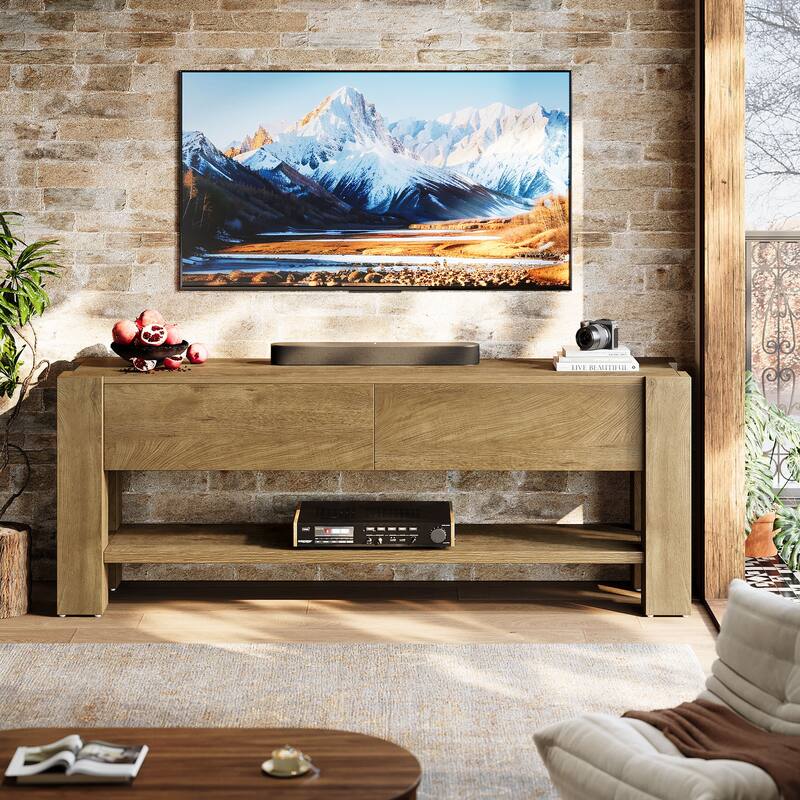 63" TV Stand for TVs up to 75-Inch, Farmhouse Entertainment Center with Drawers and Storage Shelves
