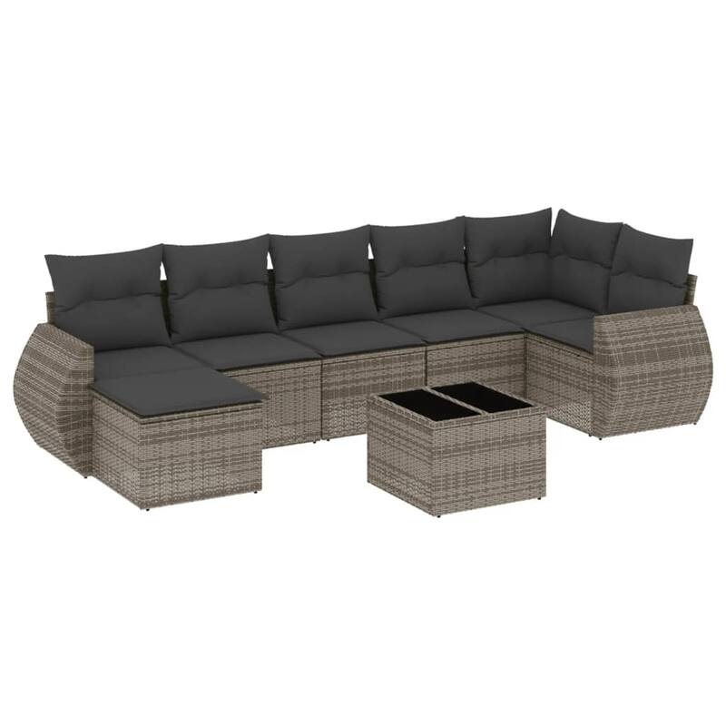 vidaXL Patio Sofa Set with Cushions Outdoor Furniture 8 Piece Poly Rattan - 21.7 x 21.7 x 14.6