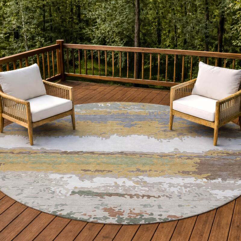 Machine Washable Indoor/ Outdoor Modern Buena Chantille Rug - Gold - 8' x 8'