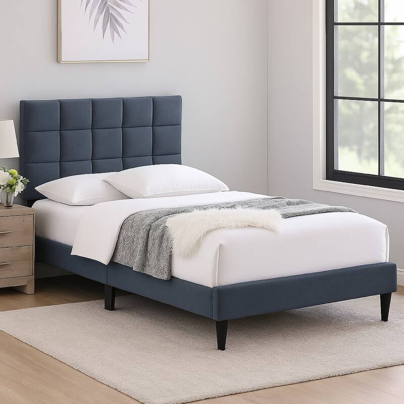 Lilian Full Bed, Soft Biscuit Tufted Charcoal Gray Linen Upholstery