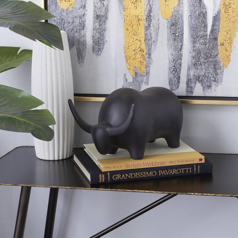 Ceramic Bull Decorative Sculpture - Black - Roche River Decor