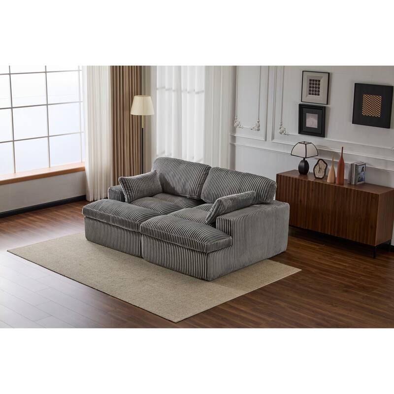 Double Chaise Lounge Chair, Oversized Upholstered Sleeper Cloud Couch, Grey Corduroy, No Assembly Required