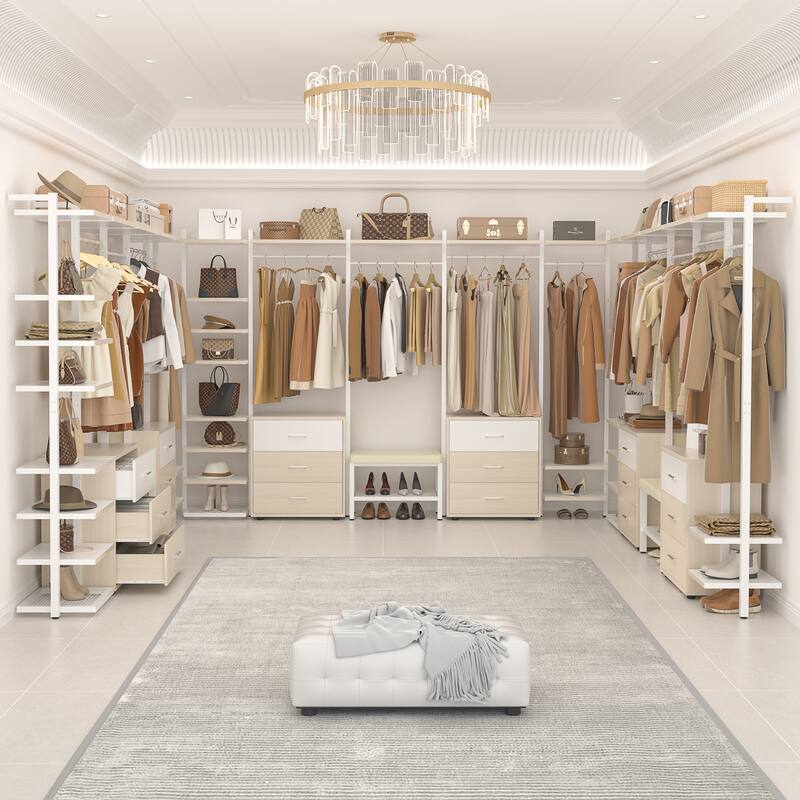 96'' Closet Organizer System with 6 Drawers, Clothing Rack Wardrobe Closet Garment Rack for Walk In Closets