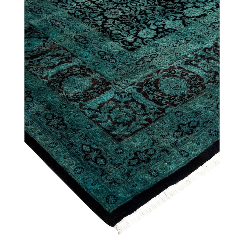 Overton Hand Knotted Wool Vintage Inspired Modern Contemporary Overdyed Green Area Rug - 8' 4" x 10' 1"