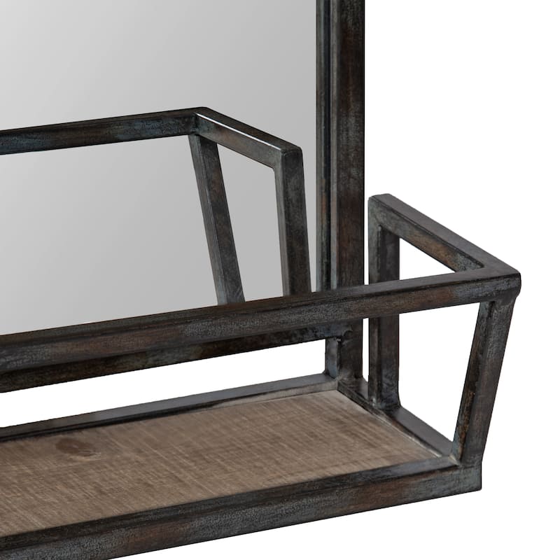 Kate and Laurel Jackson Rustic Black Metal Organizer Mirror With Shelf - 22x29