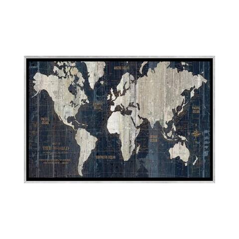 iCanvas "Old World Map Blue" by Wild Apple Portfolio Framed