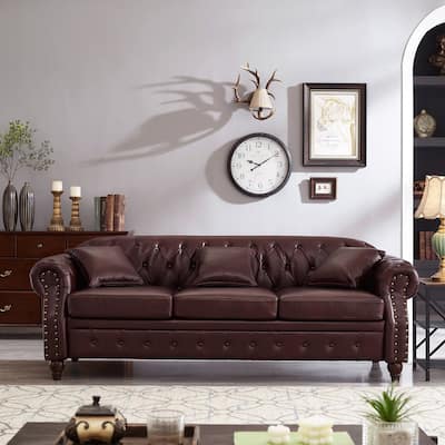 Living Room Chesterfield Sofa Classic Tufted Design Faux Leather Pu Upholstered Sofa With Storage