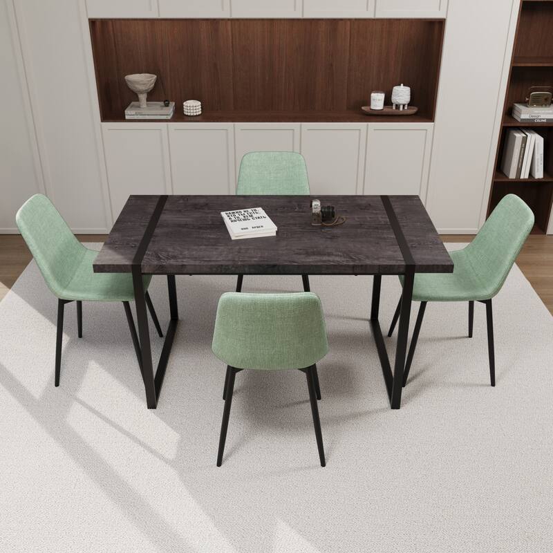 Modern Style 5-Piece Dining Set with Rectangular Metal Base Table and 4 Square Corner Suede Dining Chairs