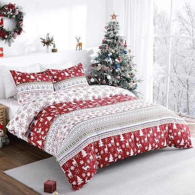 Boho Holiday Christmas Duvet Cover and Pillow Shams Set, Bedding Set