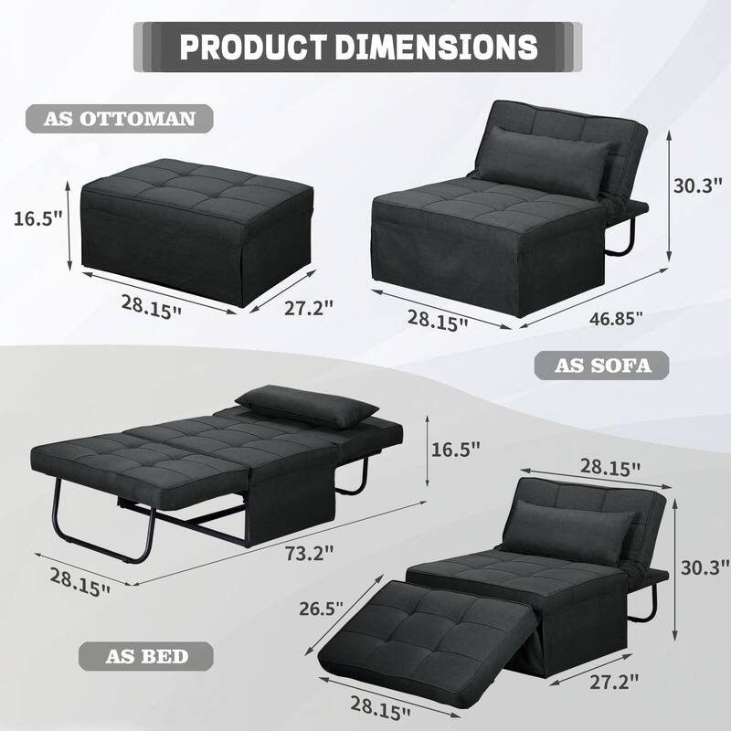 Ainfox Adjustable Sofa Chair Sleeper Sofa Bed Ottoman Couch with Metal Frame