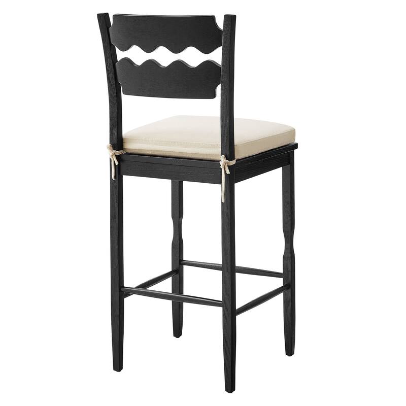 Jax Oak Wood Bar Stool With Wavy Razor Back and Cushion