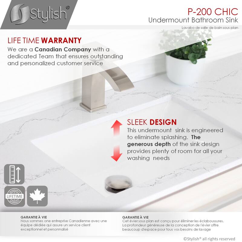 STYLISH 20.75" W x 15.5" D White Rectangular Undermount Bathroom Sink Set of 2