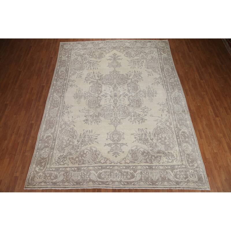 Hand Knotted Oriental 100% Wool Carpet Traditional Floral Beige & Ivories Tabriz Area Rug - 12' 6'' X 9' 6''