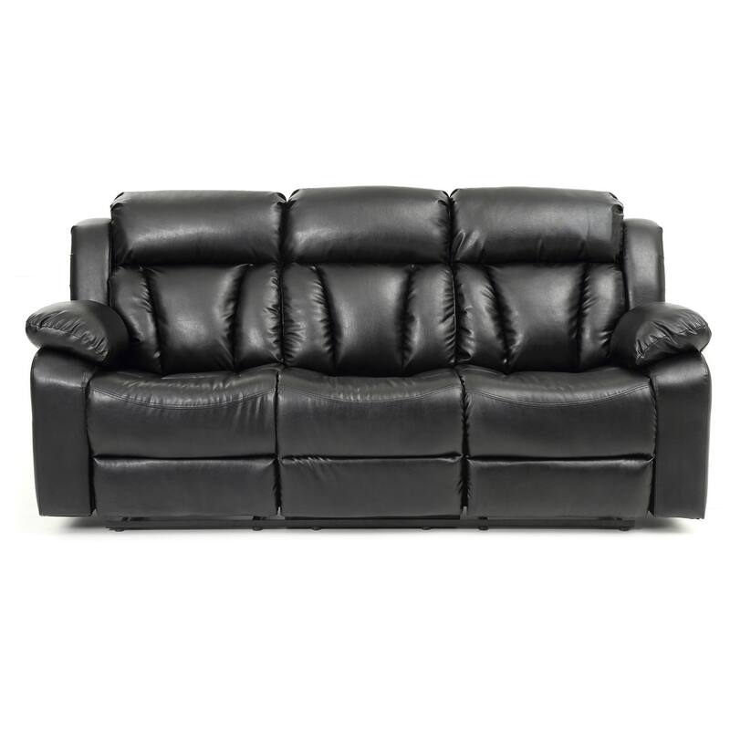 Padded Arm Channel Tufted Faux Leather Straight Reclining Sofa - 85" - Black