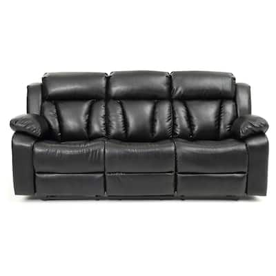 Padded Arm Channel Tufted Faux Leather Straight Reclining Sofa - 85" - Black