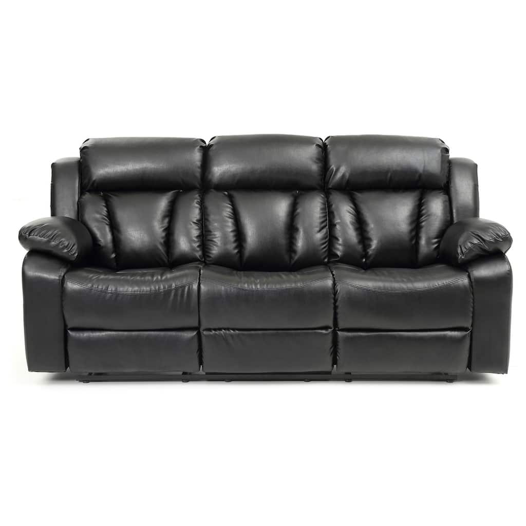 Padded Arm Channel Tufted Faux Leather Straight Reclining Sofa - 85" - Black