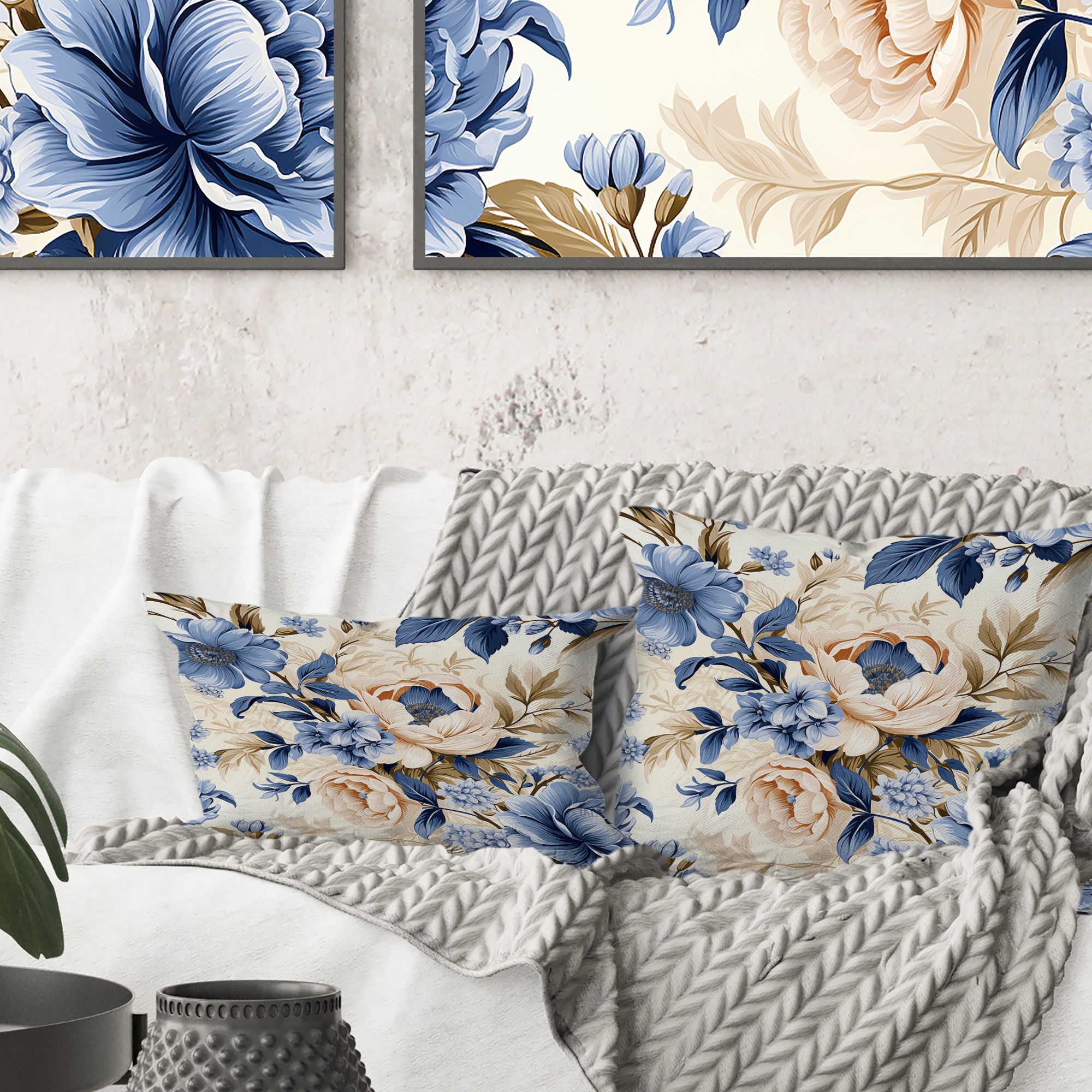 Designart Cobalt Blue Victorian Rococo Victorian Pattern Floral Printed Throw Pillow Bed Bath Beyond 39902488