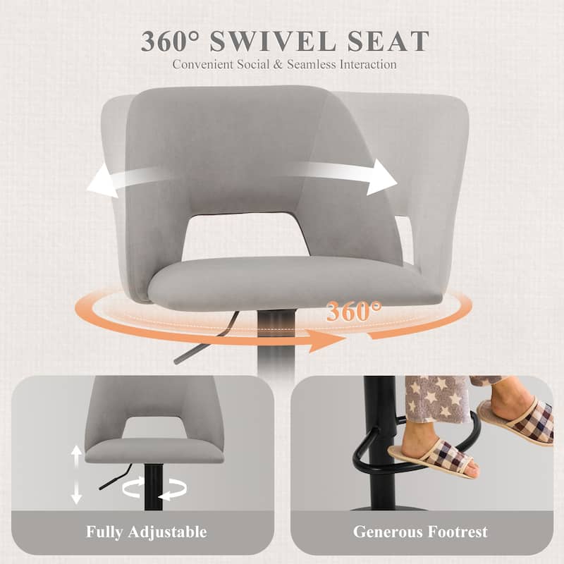 Set of 2 Adjustable Swivel Bar Stool - PU Leather Counter Height Stool with Square Open Back for Kitchen Island