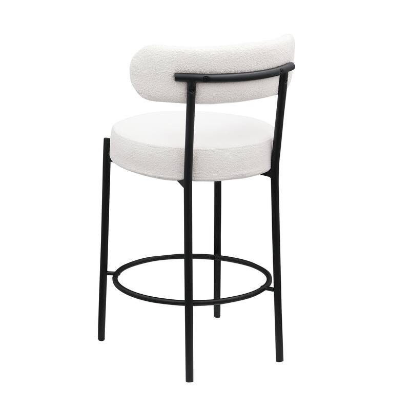 Counter Height Stools Set of 2, 26" Seat Height Barstools with Brushed Brass Metal Legs Round Low Back Stools with Footrest