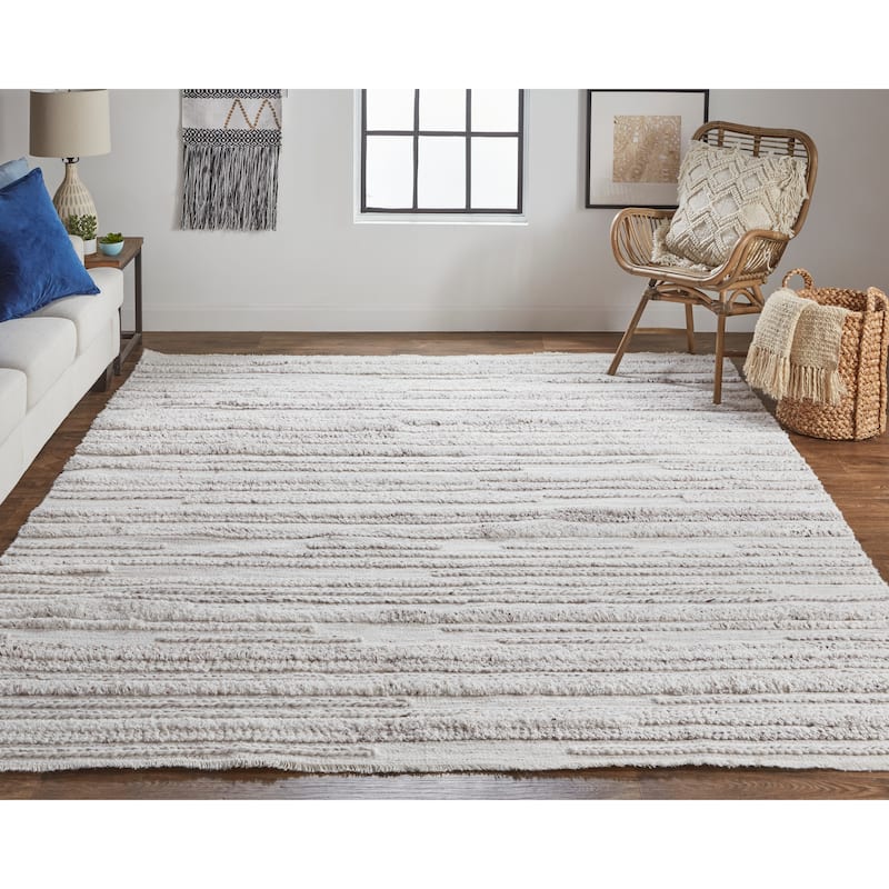 Akton Contemporary Bohemian Shag Rug, Ivory/Carob Brown, Area Rug