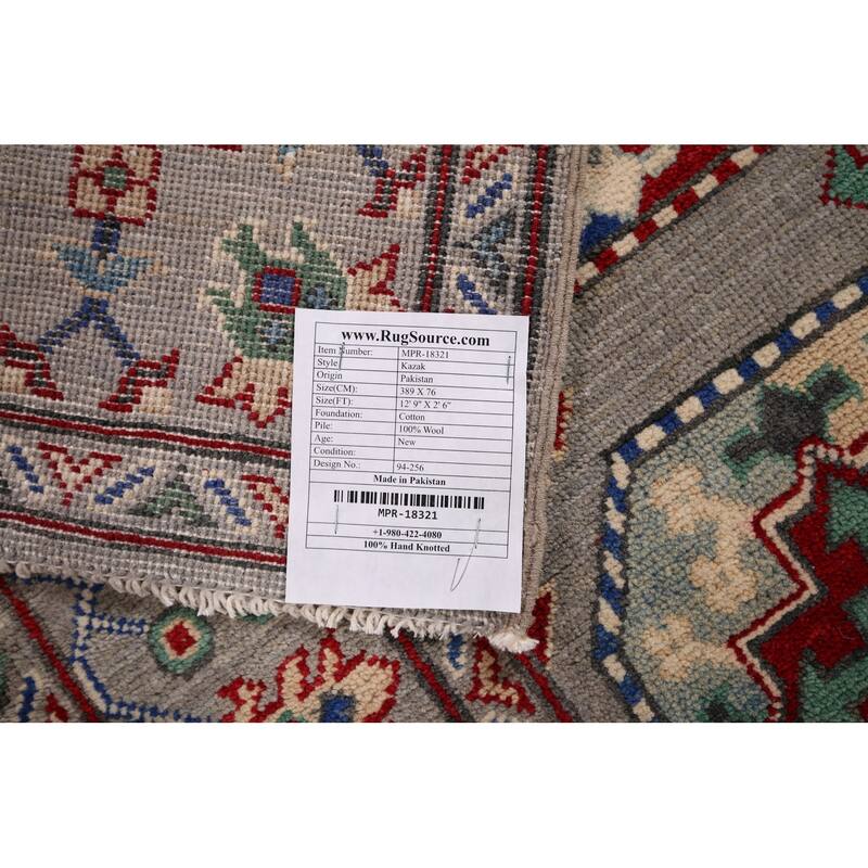 Kazak Oriental Runner Rug Handmade Hallway Wool Carpet - 2'6" x 12'9"