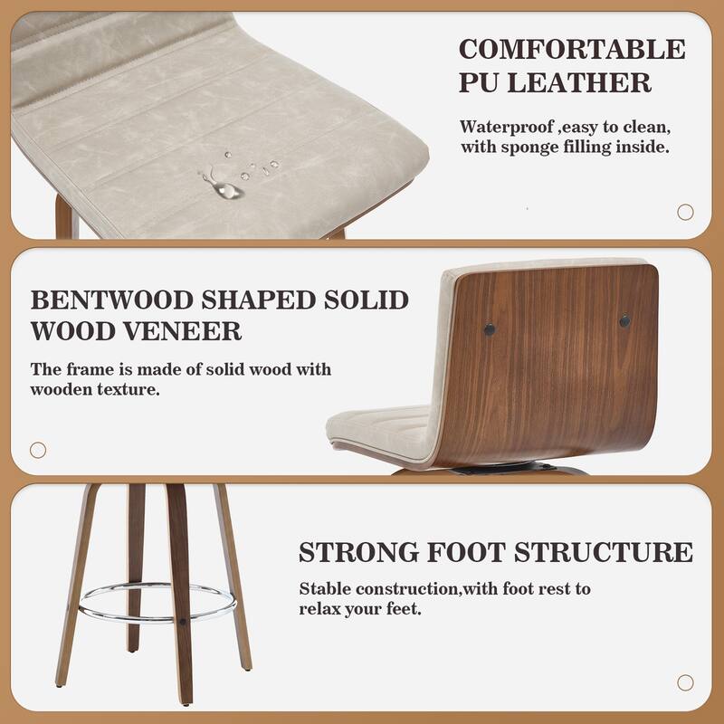 Faux Leather & Wood Swivel Bar Stools/ Counter Stool Set of 2