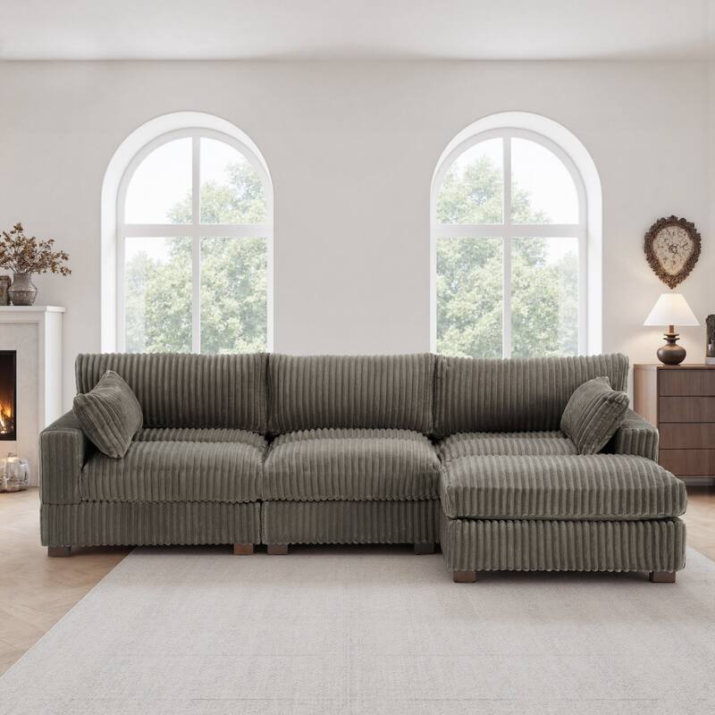 Plush Corduroy Upholstered Modular Sectional Sofa with Chaise