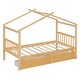 preview thumbnail 35 of 72, Creativity House Bed Twin Size Frame with 2 Wood Drawers for Boys Girls, Wood Platform Bed with Roof No Box Spring Needed