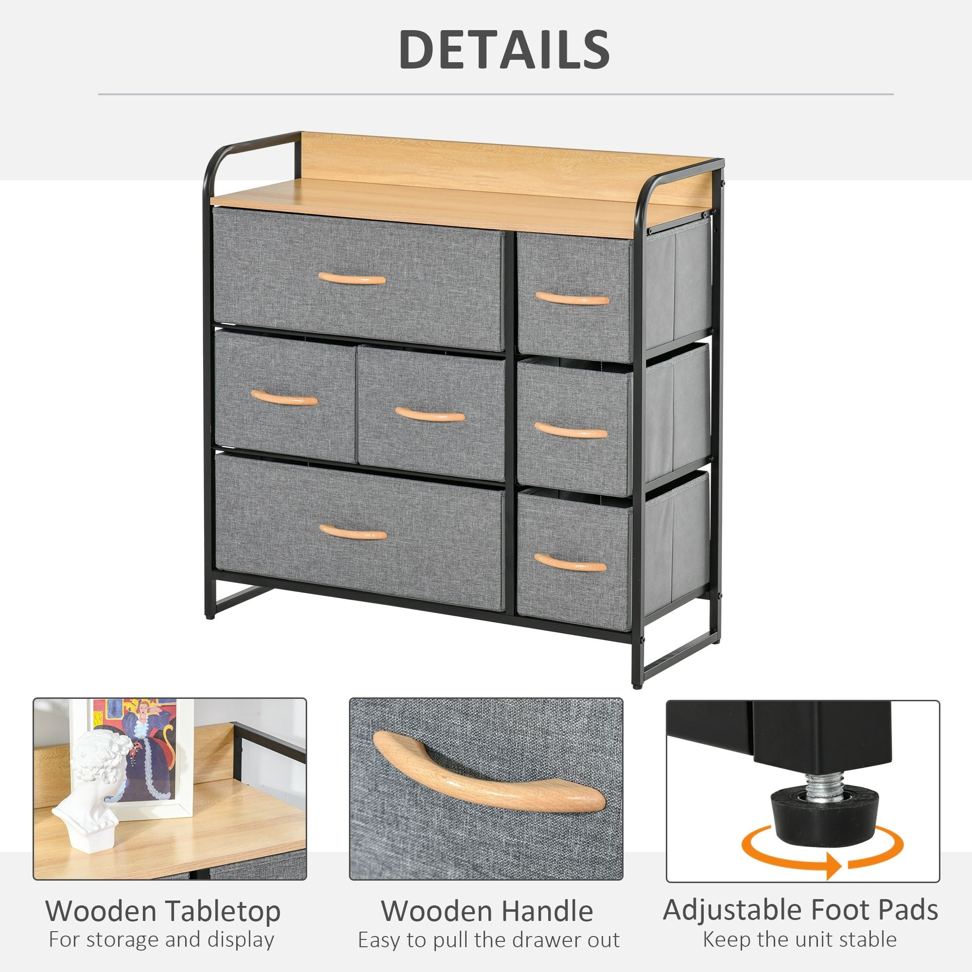 Fabric Chest of Drawers 7-Drawer Dresser 3-tier Storage Organizer Unit  Bedroom